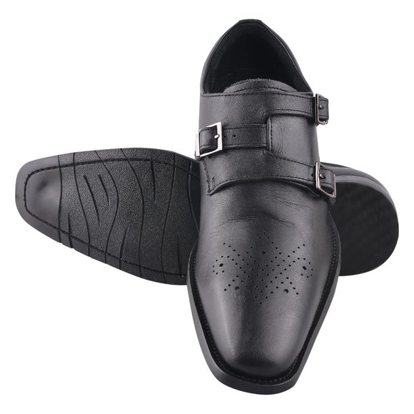 LIBERTYZENO Black Leather Oxford Style Monk Straps - Picture 2 of 7